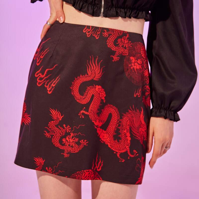 

Chinese Dragon Print Skirt, Multicolor