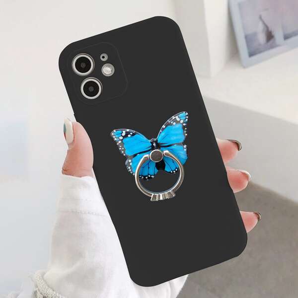 

Butterfly Ring Holder Phone Case, Black