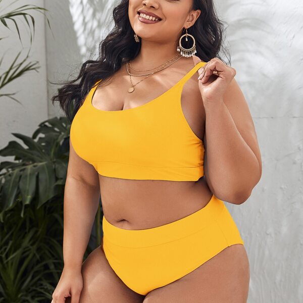 

Plus Solid High Waisted Bikini Swimsuit, Yellow