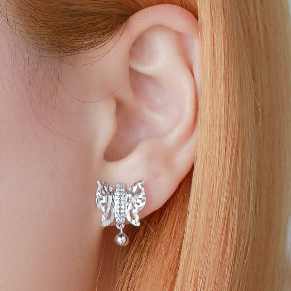 

Zircon Butterfly Decor Earrings, Silver
