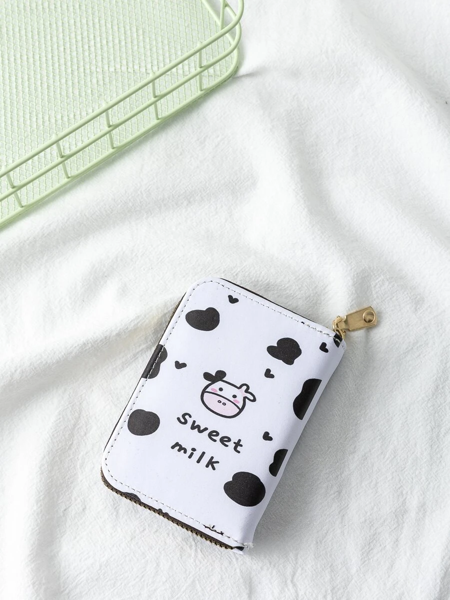 Niñas Monedero con patrón de vaca cremallera - Blanco - Ver 1