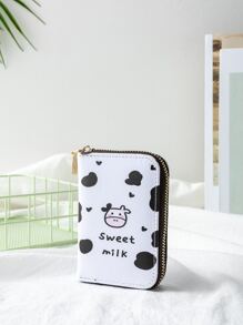 Niñas Monedero con patrón de vaca cremallera - Blanco - Ver 3