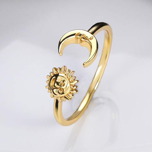 

Sun Moon Decor Ring, Gold