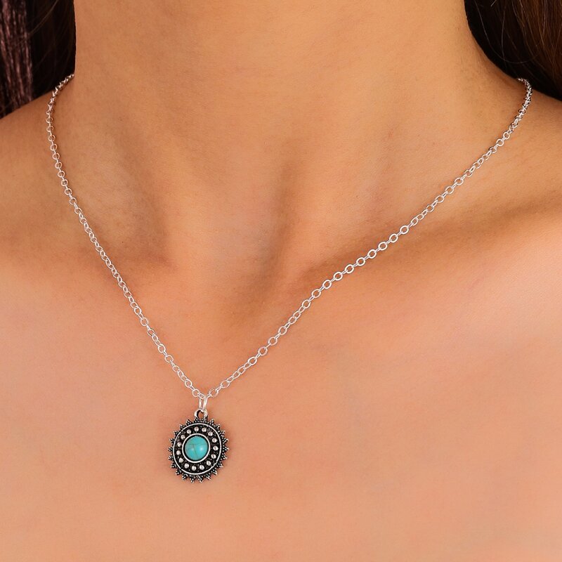 

Gemstone Pendant Chain Necklace, Multicolor