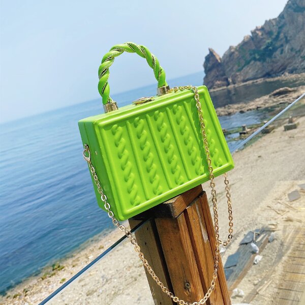

Minimalist Braided Embossed Box Bag, Green