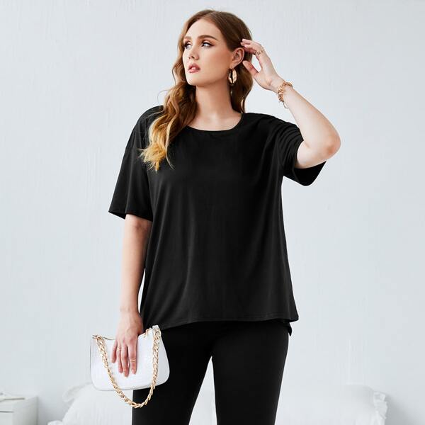 

Plus Solid Short Sleeve Tee & Leggings, Black