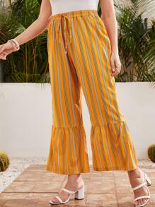 Quần Plus Size Thắt nút Viên lá sen Sọc Giải trí - Màu vàng - Xem 3