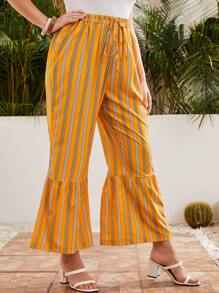Quần Plus Size Thắt nút Viên lá sen Sọc Giải trí - Màu vàng - Xem 5