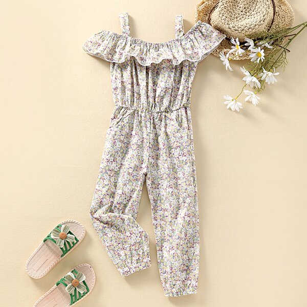 

Toddler Girls Ditsy Floral Ruffle Trimed Jumpsuit, Multicolor