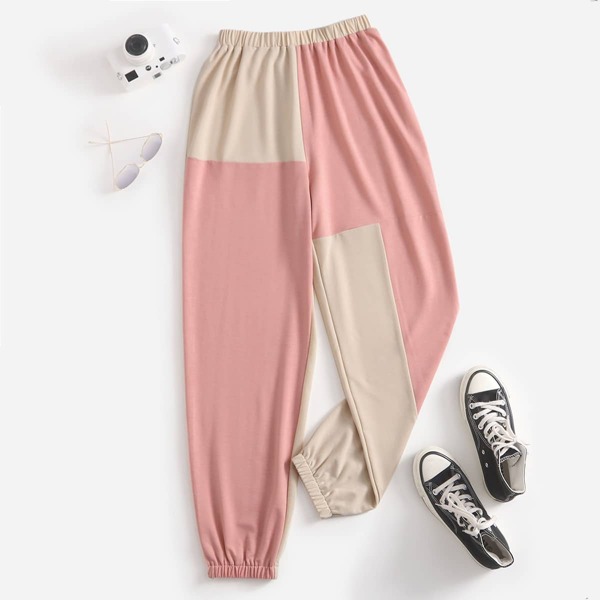 

Two Tone Elastic Waist Sweatpants, Multicolor