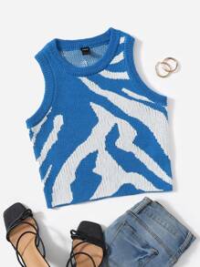 Muchica 圖形圖案毛衣背心 - 藍白色 - 查看 1