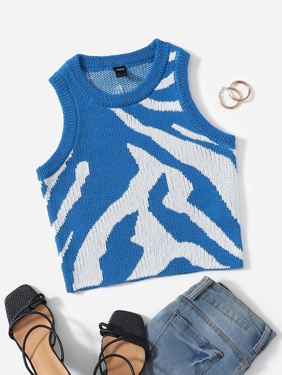Muchica 圖形圖案毛衣背心 - 藍白色 - 查看 1