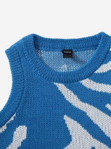 Muchica 圖形圖案毛衣背心 - 藍白色 - 查看 3