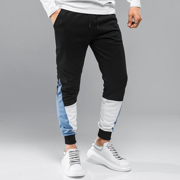 

Men Contrast Panel Drawstring Waist Sweatpants, Multicolor