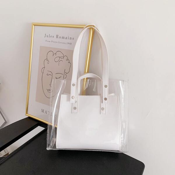 

Clear Shoulder Tote Bag With Satchels, White