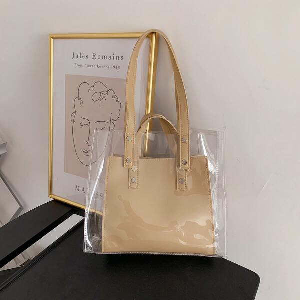 

Clear Shoulder Tote Bag With Satchels, Yellow