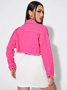 Cazadora mezclilla corta con bolsillo con solapa - Rosa Fucsia - Ver 2