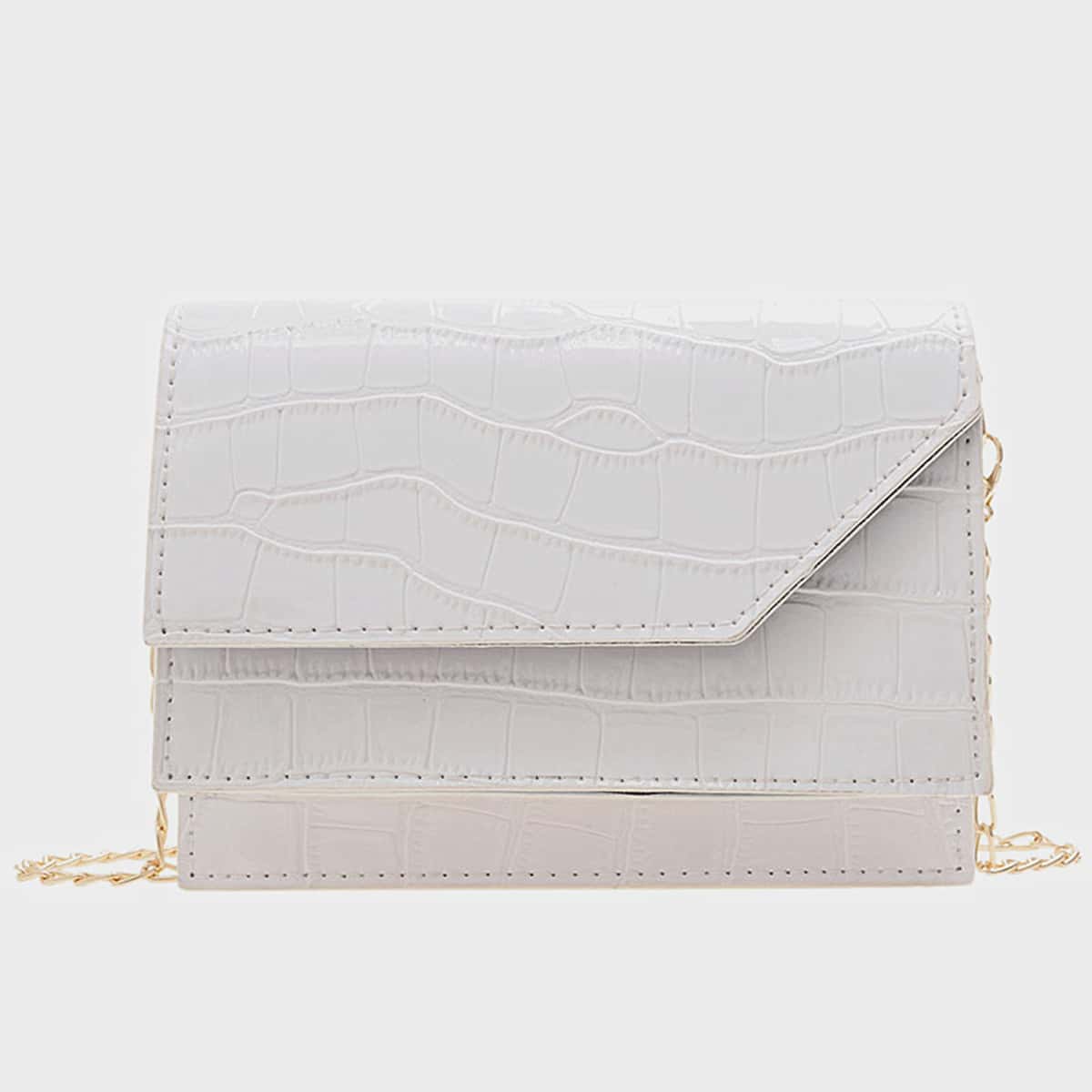 

Croc Embossed Chain Crossbody Bag, White