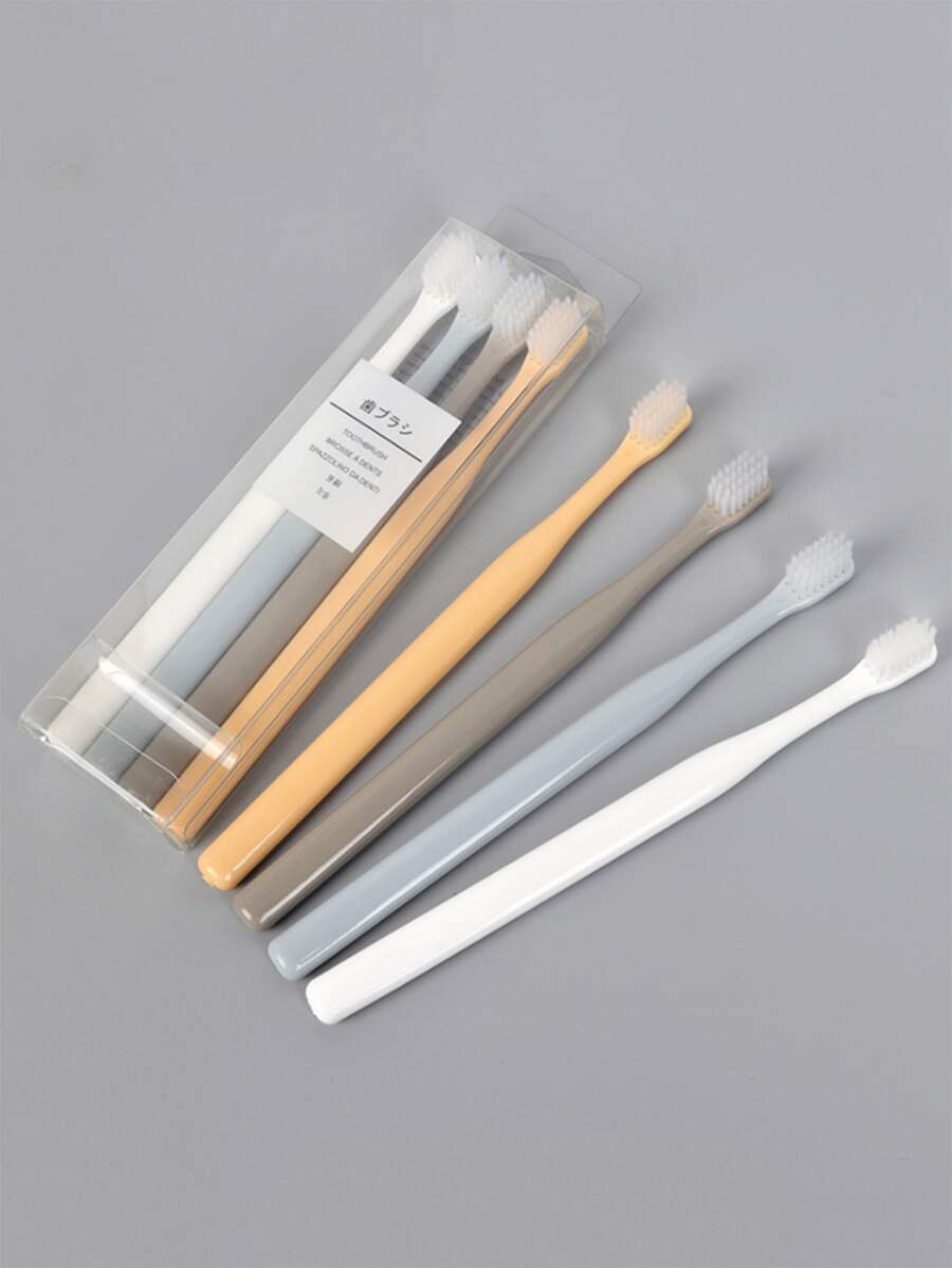 4pcs/set Minimalist Toothbrush, Simple Plastic Japanese Style Toothbrush, For Home Travel - Multicolor - View 1