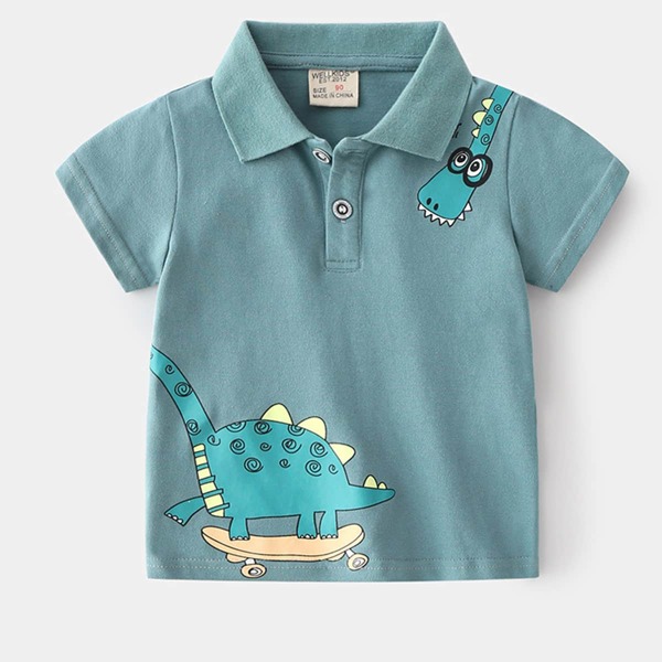 

Toddler Boys Dinosaur Print Polo Shirt, Cadet blue