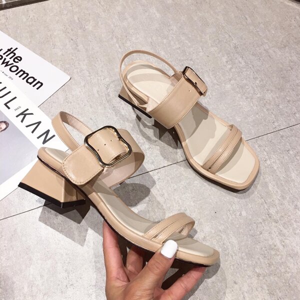 

Minimalist Buckle Decor Slingback Sandals, Apricot