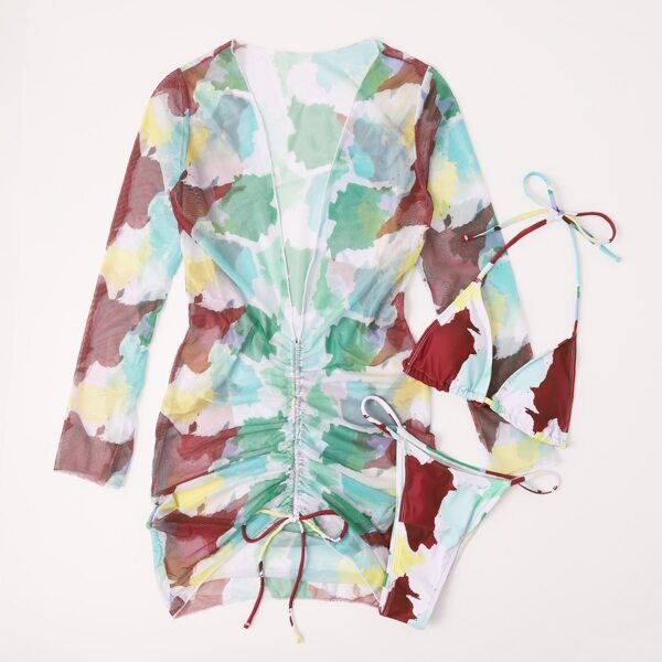

3pack Tie Dye Bikini Swimsuit & Drawstring Cover Up, Multicolor