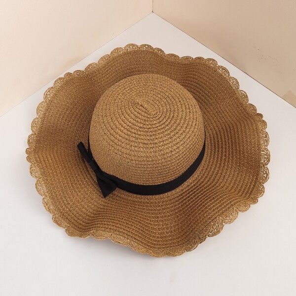 

Bow Decor Straw Hat, Khaki