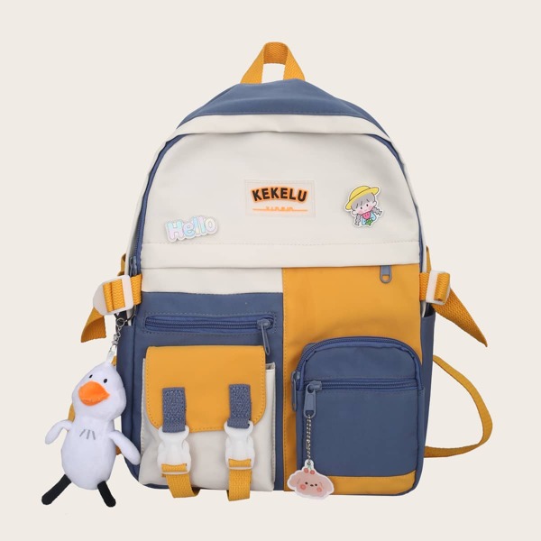 

Colorblock Large Capacity Backpack, Blue