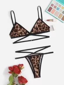 Leopard Print Cut-Out Bra & Panty Lingerie Set - Multicolor - View 1
