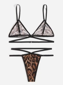 Leopard Print Cut-Out Bra & Panty Lingerie Set - Multicolor - View 2