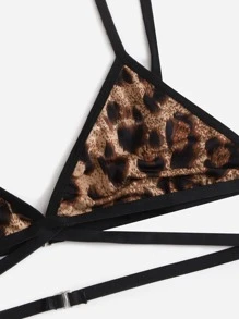 Leopard Print Cut-Out Bra & Panty Lingerie Set - Multicolor - View 3