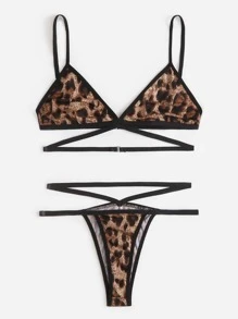 Leopard Print Cut-Out Bra & Panty Lingerie Set - Multicolor - View 5