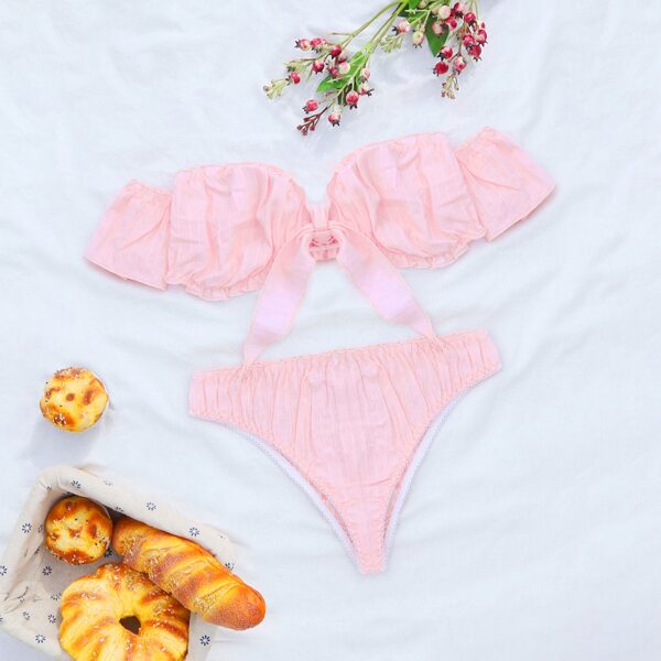 

Frill Trim Knot Front Lingerie Set, Pink