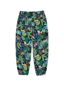 Girls Leaf & Animal Print Trousers - Multicolor - View 1