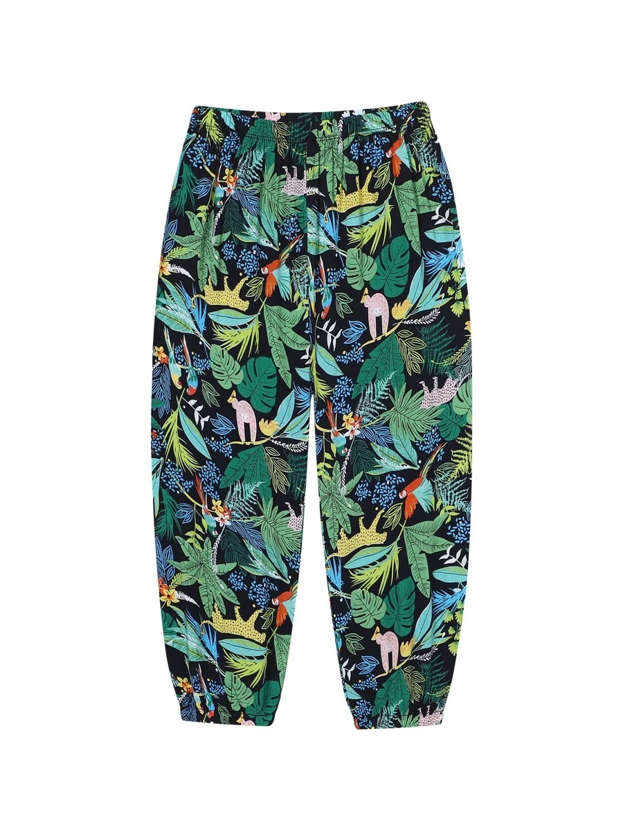 Girls Leaf & Animal Print Trousers - Multicolor - View 1