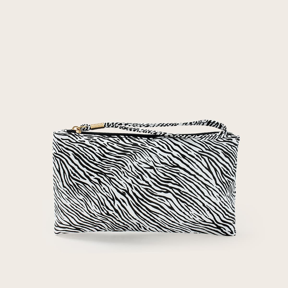 

Zebra Striped Graphic Clutch Bag, Black and white