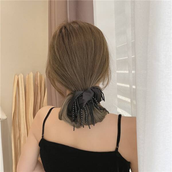 

Faux Pearl Tassel Decor Scrunchie, Black