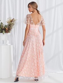 Ditsy Floral Mesh Maxi Dress - Baby Pink - View 2