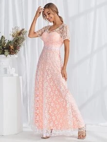 Ditsy Floral Mesh Maxi Dress - Baby Pink - View 3