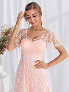 Ditsy Floral Mesh Maxi Dress - Baby Pink - View 4