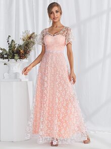 Ditsy Floral Mesh Maxi Dress - Baby Pink - View 5