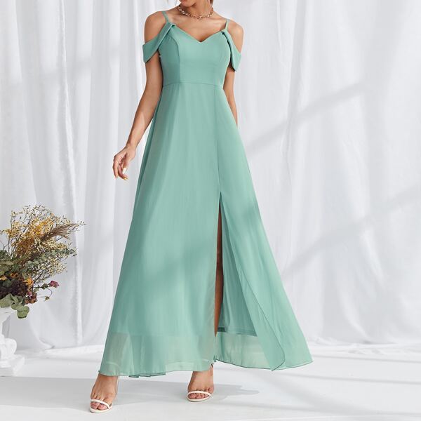 

Cold Shoulder Split Thigh Dress, Mint green
