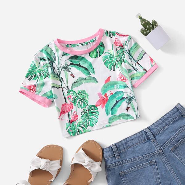 

Girls Tropical Print Ringer Tee, Multicolor
