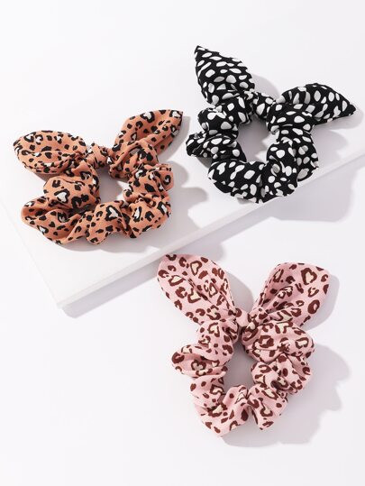 3pcs Women's Hair Accessories High-End Elegant Brown Pink Black Leopard Animal Print Scrunchies With Ribbon, Suitable For Daily Casual Party Gathering Decoration And Matching