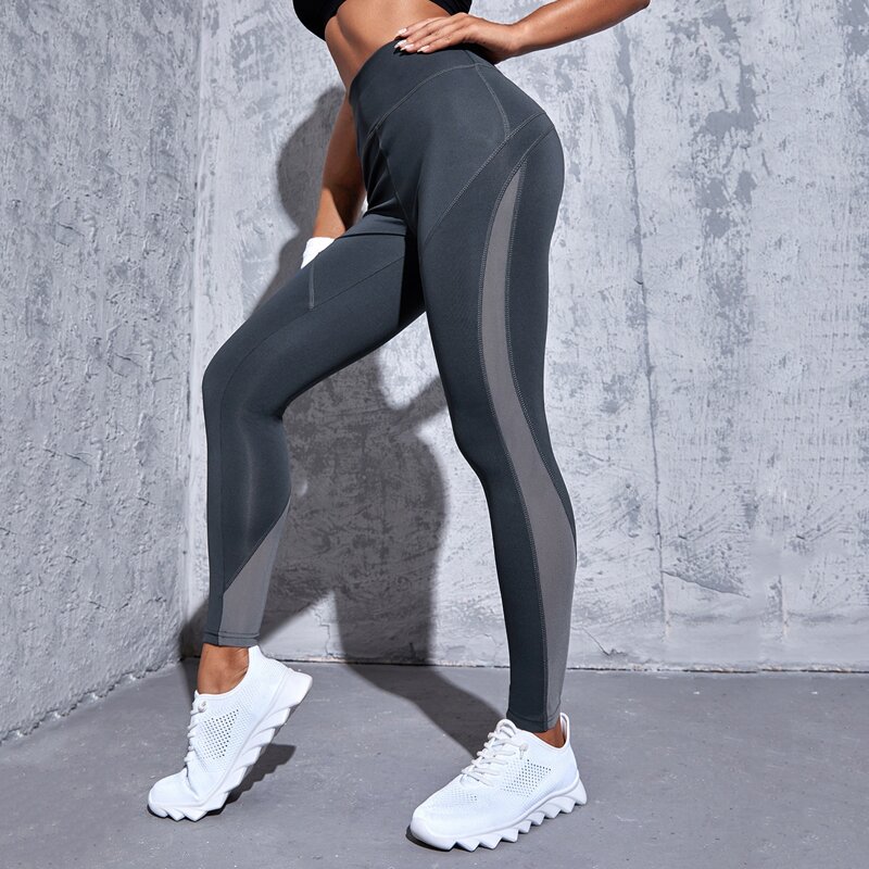 

Contrast Mesh Crop Sports Leggings, Dark grey
