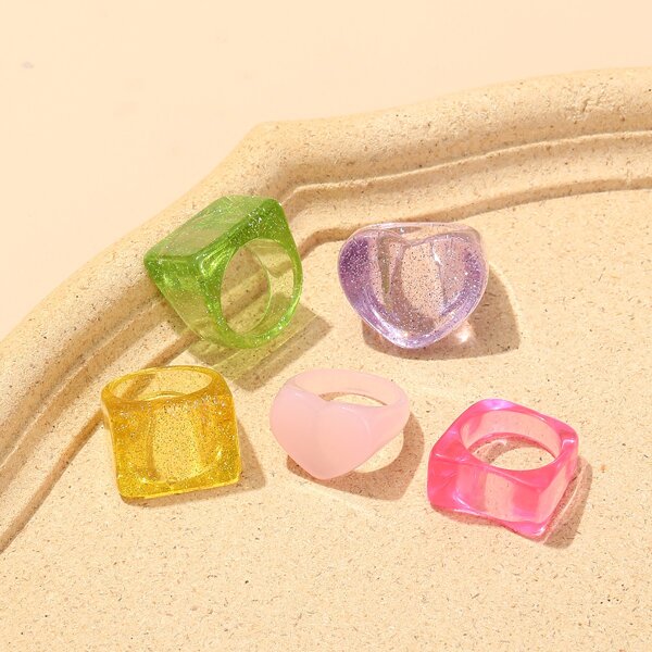 

5pcs Clear Chunky Ring, Multicolor