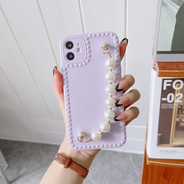 

Faux Pearl Hand Strap Phone Case, Purple