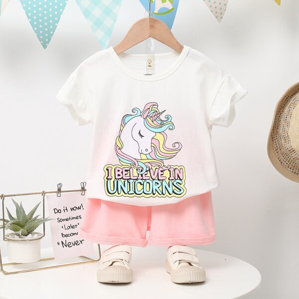 

Toddler Girls Unicorn Print Tee & Shorts, Multicolor