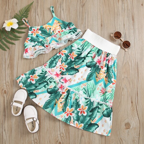 

Toddler Girls Tropical Print Layered Cami Top & Skirt, Multicolor