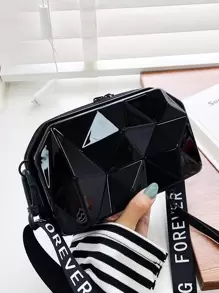 Mini Đồ họa Chữ cái Textured Túi hộp , Mini Vali Cái túi Ví Đối với phụ nữ , Mới PVC Vỏ cứng Chữ cái Dây đeo Túi đeo chéo Mini Túi mỹ phẩm , Nhỏ bé Điện thoại di động Ví Vỏ cứng Lễ hội Cái túi Với Dây đeo có thể điều chỉnh Ví cầm tay - màu đen - Xem 1